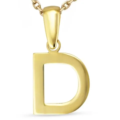 letter d ketting in verguld sterlingzilver met hanger in 8 karaat goud