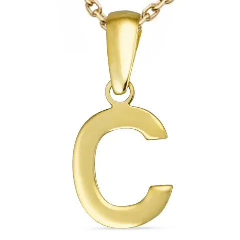 letter c ketting in verguld sterlingzilver met hanger in 8 karaat goud