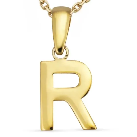 letter r ketting in verguld sterlingzilver met hanger in 8 karaat goud