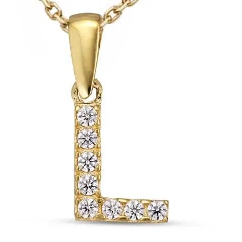 letter l zirkoon ketting in verguld sterlingzilver met hanger in 8 karaat goud