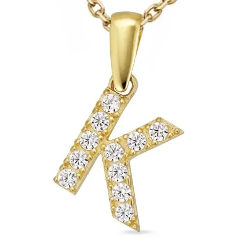 letter k zirkoon ketting in verguld sterlingzilver met hanger in 8 karaat goud