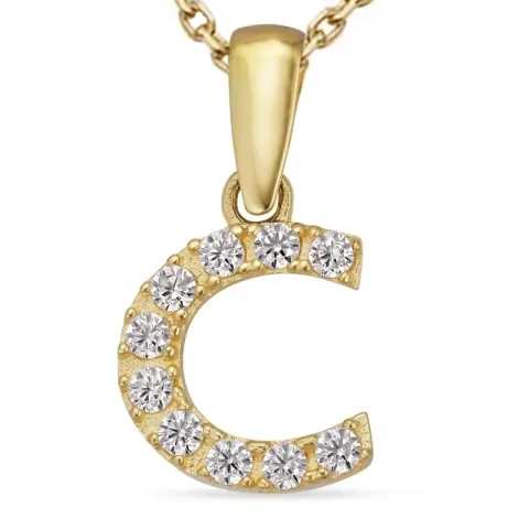 letter c zirkoon ketting in verguld sterlingzilver met hanger in 8 karaat goud