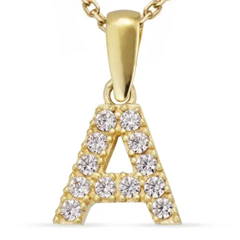 letter a zirkoon ketting in verguld sterlingzilver met hanger in 8 karaat goud