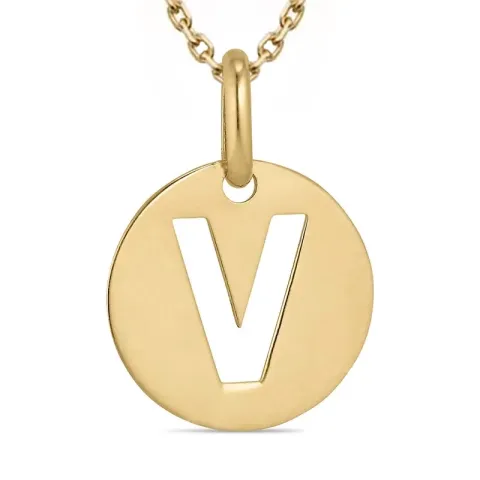 letter v ketting in verguld sterlingzilver met hanger in 9 karaat goud