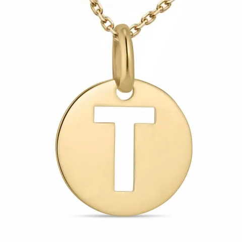 letter t ketting in verguld sterlingzilver met hanger in 9 karaat goud