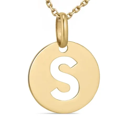 letter s ketting in verguld sterlingzilver met hanger in 9 karaat goud