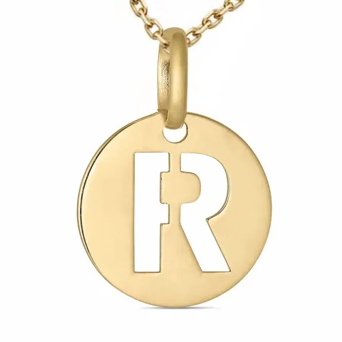 letter r ketting in verguld sterlingzilver met hanger in 9 karaat goud