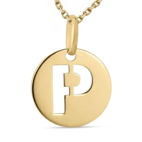 letter p ketting in verguld sterlingzilver met hanger in 9 karaat goud