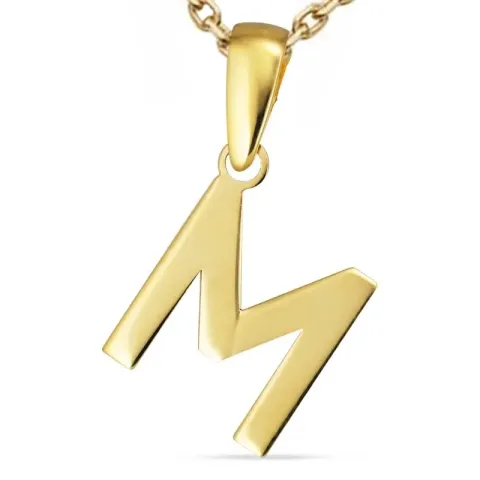 letter m ketting in verguld sterlingzilver met hanger in 8 karaat goud