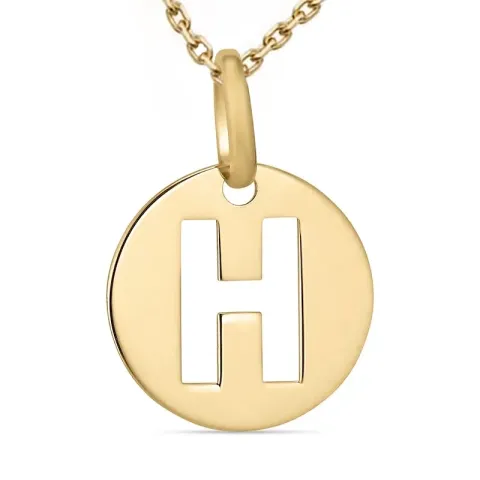 letter h ketting in verguld sterlingzilver met hanger in 9 karaat goud