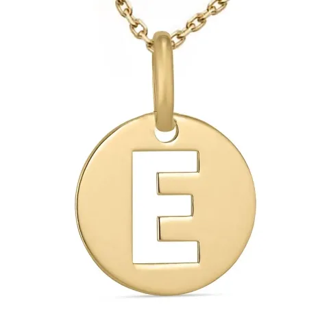 letter e ketting in verguld sterlingzilver met hanger in 9 karaat goud