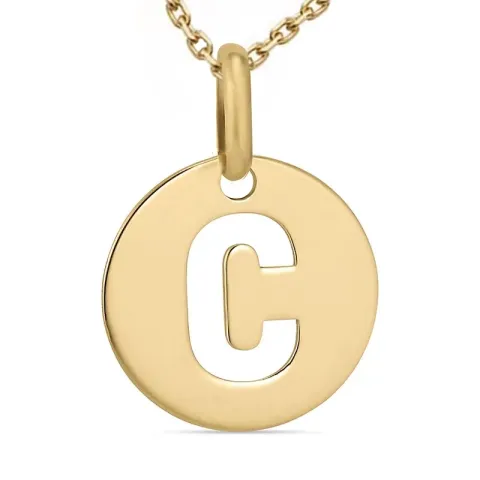 letter c ketting in verguld sterlingzilver met hanger in 9 karaat goud