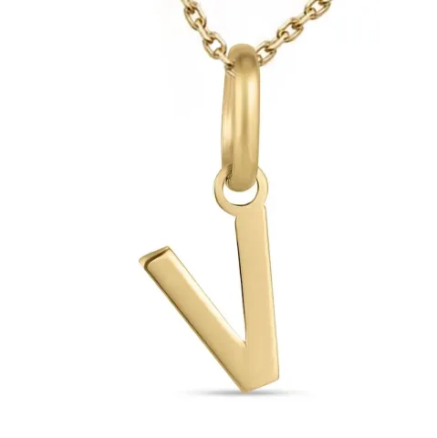 letter v ketting in verguld sterlingzilver met hanger in 8 karaat goud