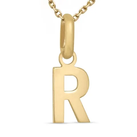 letter r ketting in verguld sterlingzilver met hanger in 9 karaat goud