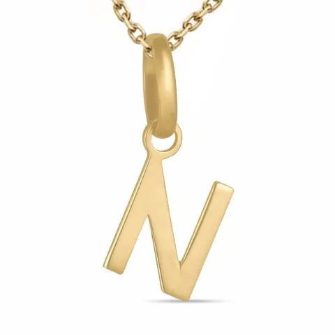 letter n ketting in verguld sterlingzilver met hanger in 9 karaat goud