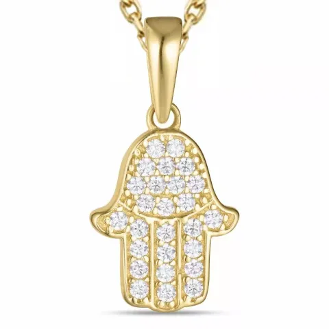 hamsa hand zirkoon ketting in verguld sterlingzilver met hanger in 9 karaat goud