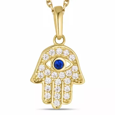 hamsa hand zirkoon ketting in verguld sterlingzilver met hanger in 8 karaat goud