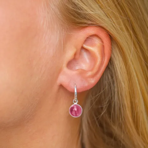 rond pink kristal oorbellen in zilver