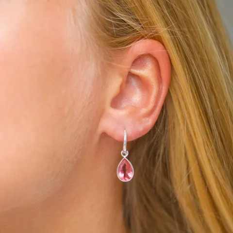 druppel pink kristal oorbellen in zilver