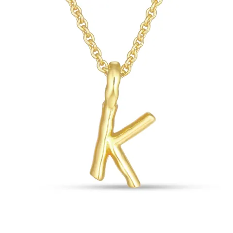 letter k hanger met ketting in verguld sterlingzilver