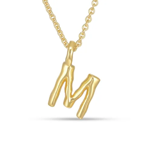 letter m hanger met ketting in verguld sterlingzilver