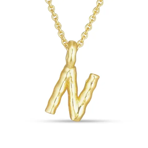 letter n hanger met ketting in verguld sterlingzilver