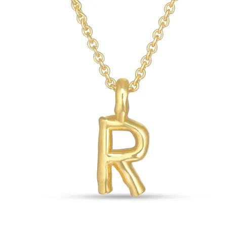 letter r hanger met ketting in verguld sterlingzilver