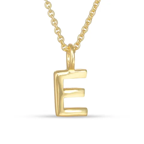 letter e hanger met ketting in verguld sterlingzilver