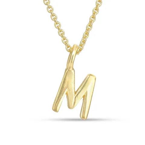 letter m hanger met ketting in verguld sterlingzilver