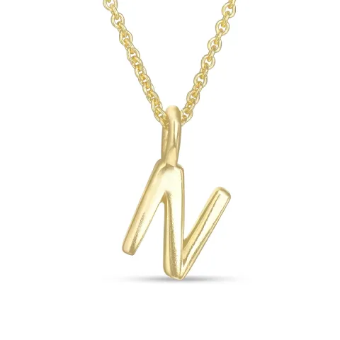 letter n hanger met ketting in verguld sterlingzilver