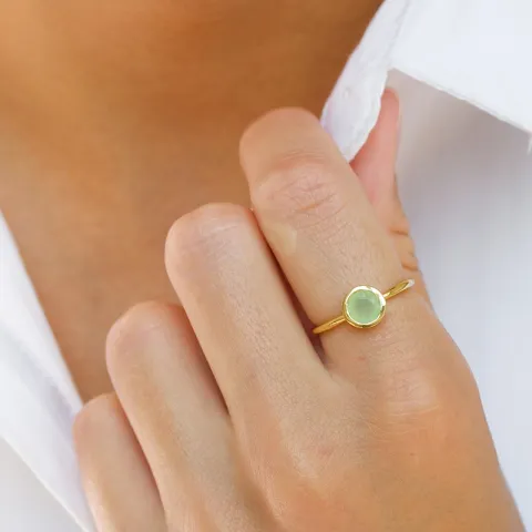 rond prehnite ring in verguld sterlingzilver