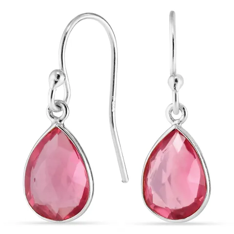 druppel pink kristal oorbellen in zilver