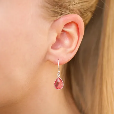 druppel pink kristal oorbellen in zilver