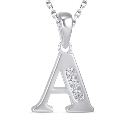 letter a zirkoon ketting in zilver met hanger in zilver