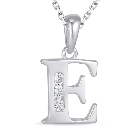 letter e zirkoon ketting in zilver met hanger in zilver