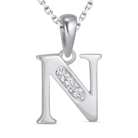 letter n zirkoon ketting in zilver met hanger in zilver