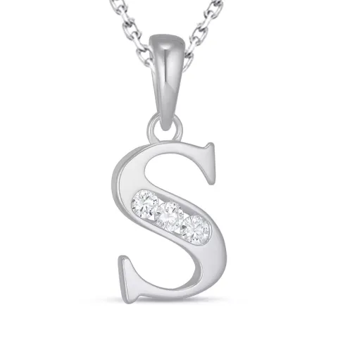 letter s zirkoon ketting in zilver met hanger in zilver