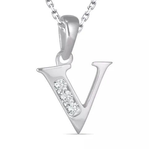 letter v zirkoon ketting in zilver met hanger in zilver