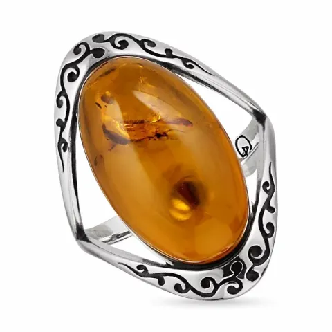 verzamelmonster abstract barnsteen ring in zilver