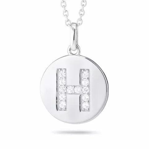 verzamelmonster letter h zirkoon ketting in gerodineerd zilver met hanger in gerodineerd zilver