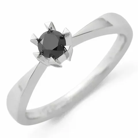 verzamelmonster zwart solitaire ring in 14 karaat witgoud 0,21 ct